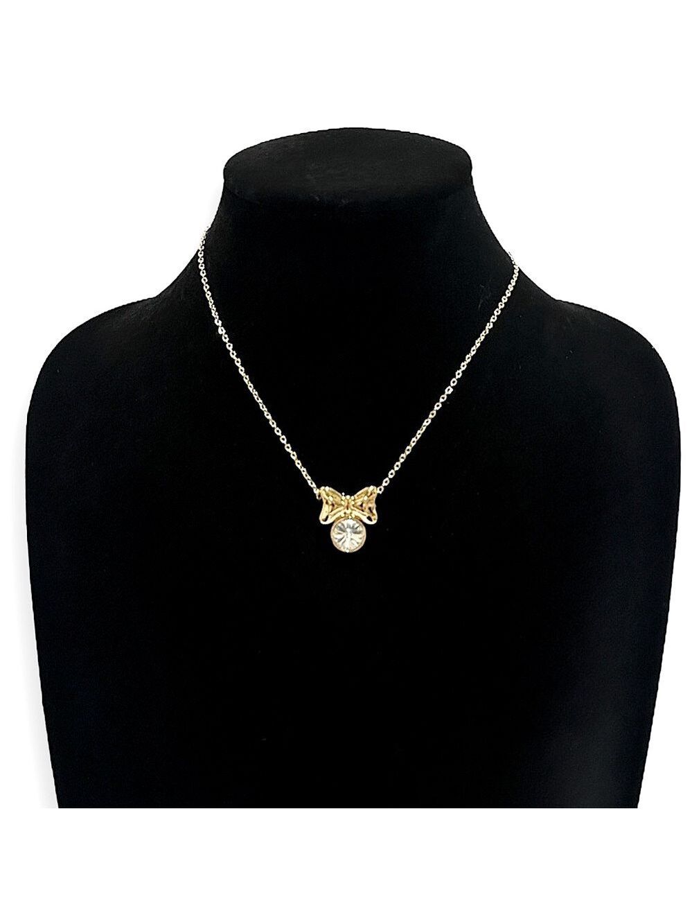 SWAROVSKI 🎀 Must-Have 🎀 Gold-Tone Bow Necklace w Crystal Pendant | NWOT - Picture 1 of 10